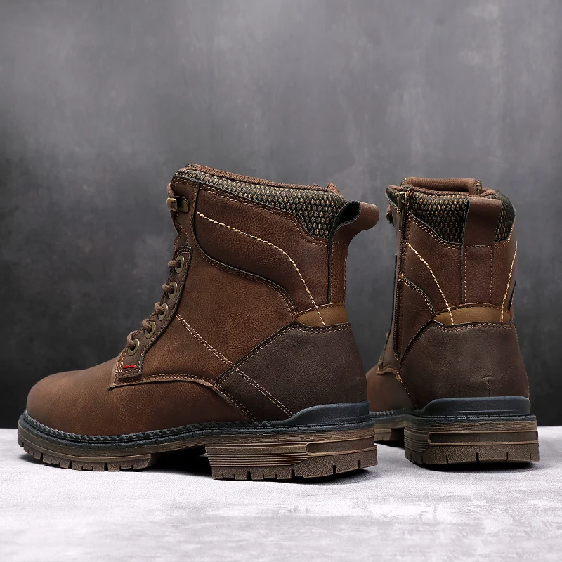 

EMOSEWA Men Boots 2021 Autumn & Winter Fashion Shoes Men Casual Boots Men New Lace-up Leather Comfy Durable outsole Men's Boots