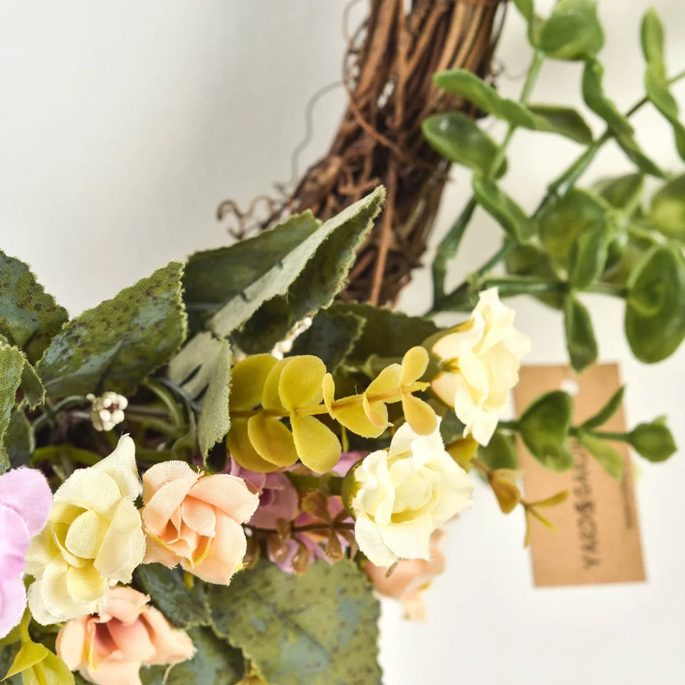 

INS Rattan Circle Simulation Garland Wall Hanging Decor Wedding Fake Flower Wreath Floral Arrangement Home Door Hanging