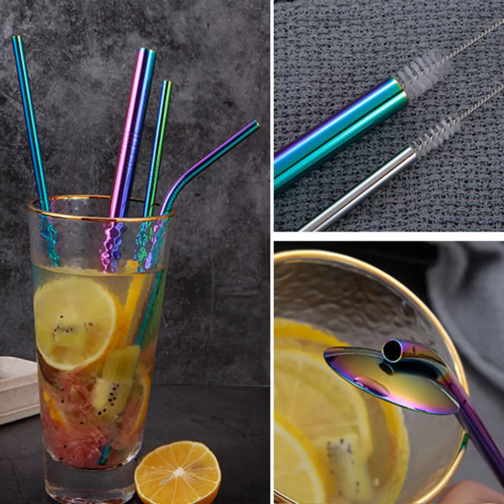 Многоразовые Нержавеющая сталь металлический питьевые соломки прочная гнутые