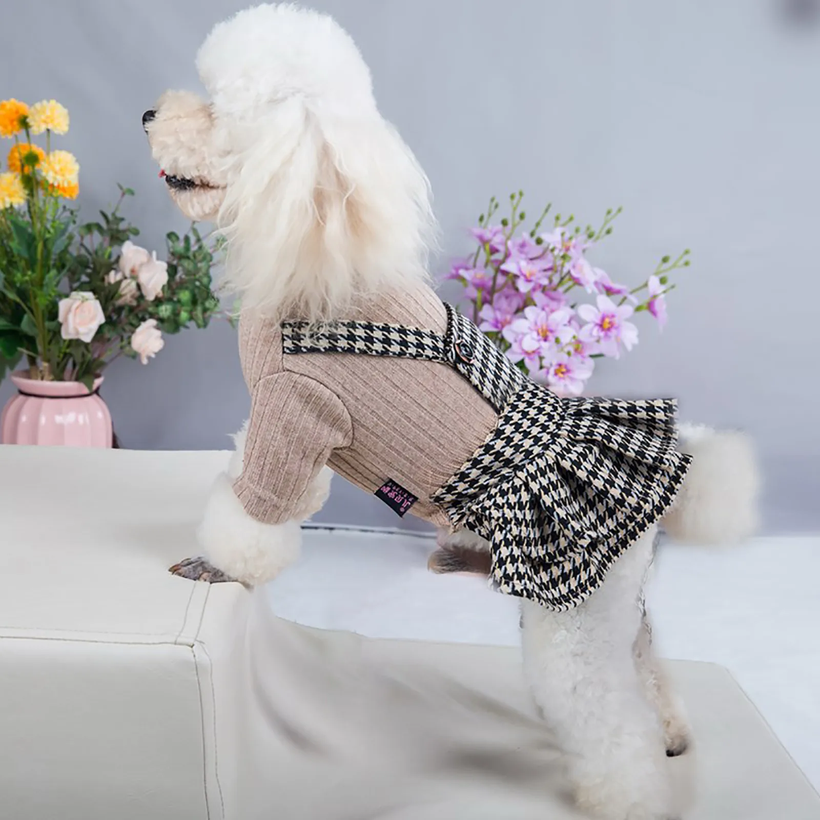 1pc Pet Sling Skirt Autumn Winter clothing Cute thousand bird lattice Teddy Small Dog Princess Dress c50 | Дом и сад