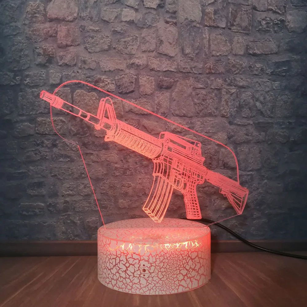 Фото 3D лампа PUBG Submachine Gun M416 настольная Led сенсорный сенсор 7 цветов меняющий Ночник 3D лампа PUBG Submachine Gun M416 настольная Led сенсорный сенсор 7 цветов меняющий Ночник