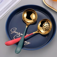 2pcs stainless steel thickening colander filter oil spoon handle soup hot pot spoon kitchen vegetable strainer cook tool