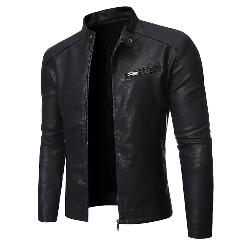 

Plus Velvet PU Men Leather Jacket Casual Solid Col