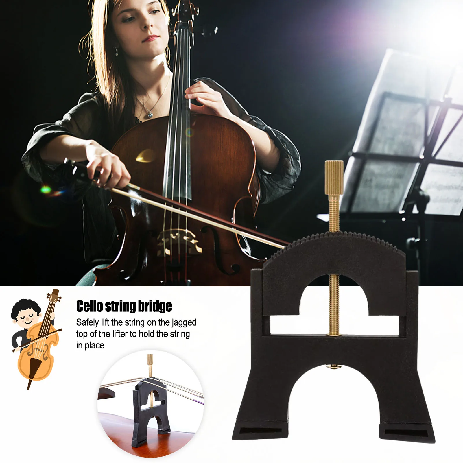 

1/4-4/4 Size Cello String Bridge Lifter Tool Adjustable Height Self-Adjusting Musical Instruments Accessory Maintenance