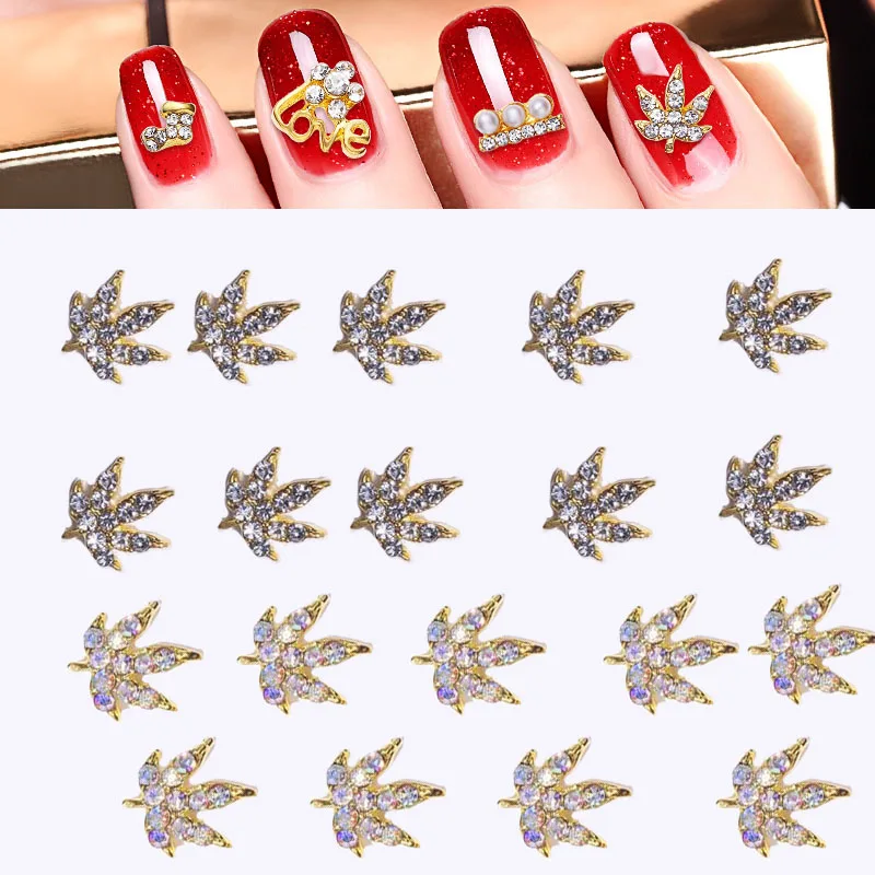 

10pcs/pack Nail Art Decorations Shinny Zircon+Metal Alloy Rhinestones For Nail Art Maple Leaves Shaped Design Jewelry 2Styles