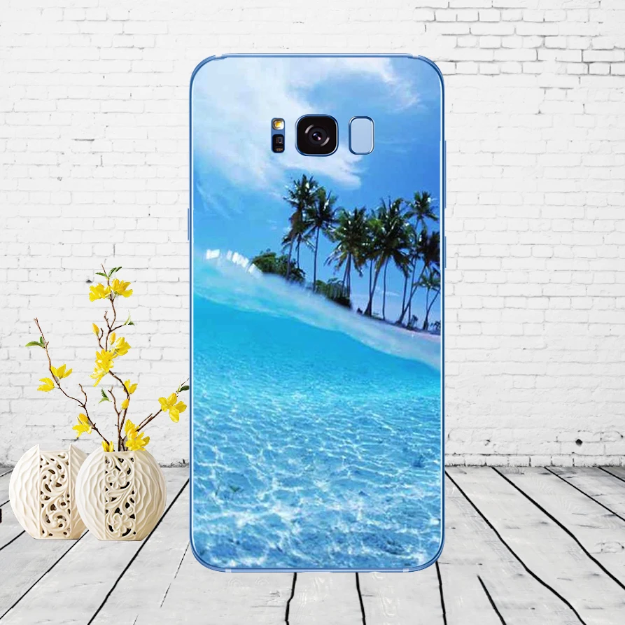 235D summer Beach Scene at Sunset on sea Palm Tree Soft Silicone Cover Case for Samsung Galaxy S6 S7 edge S8 S9 S10 plus A70 A50 | Мобильные