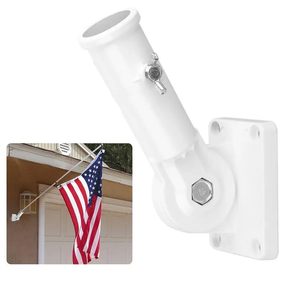 

Aluminum White Adjustable Wall Mount Flagpole Holder Bracket Heavy Duty Rust Proof Coated Flag Pole Stand Base