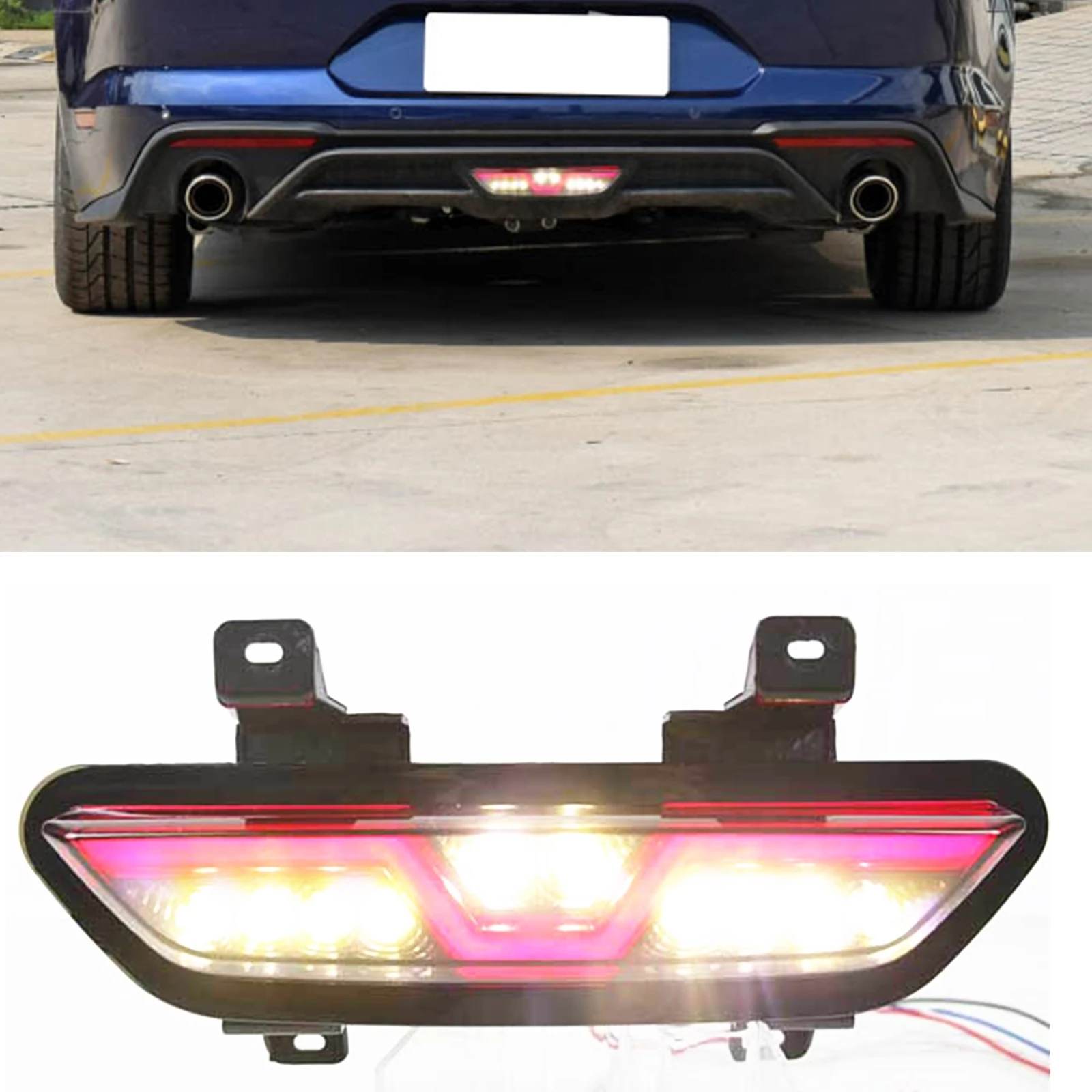 

Rear Bumper Reflector LED Fog Brake Light For Ford Mustang 2015-2018 Diffuser Signal Indicator Center Tail Lamp Taillight Bulb