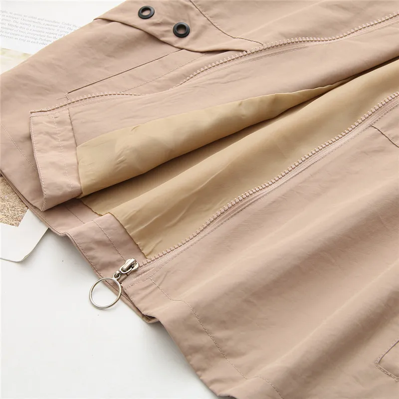

2020 Oversize Short Coat Women Hooded Trench Coat Spring Autumn Korean Solid color Windbreaker Casual Top Zipper Outerwear KW34
