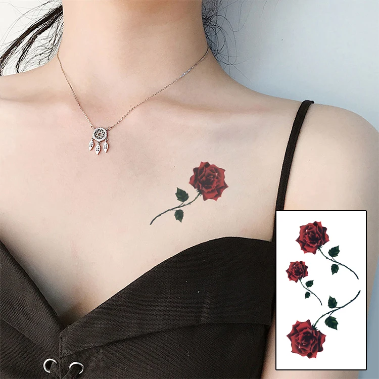 Красный цвет розы Blossom Цветок Новый модные водонепроницаемые временные