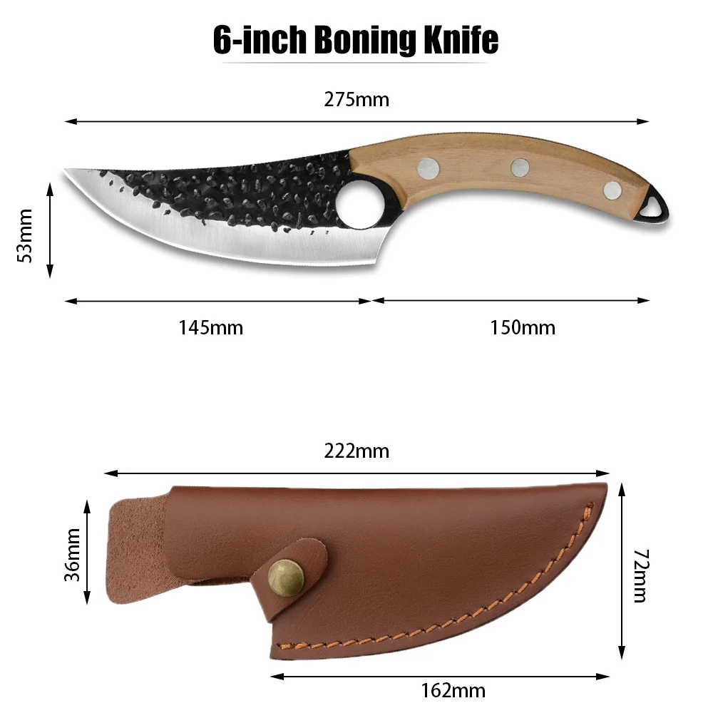 

XYj Kitchen Cooking Knife Stainless Steel Hand Forged 6'' Boning Knife With Knife Sheath Full Tang Meat Cleaver For Home Camping