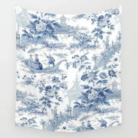 powder blue chinoiserie toile tapestry wall hanging cover beach towel throw blanket picnic yoga mat tapestries home decoration