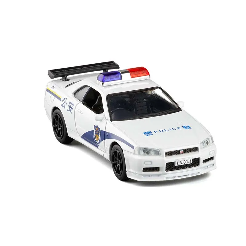 1/36 Imitation GT-R R34 Pull Back Police Model Toy Car Alloy Die Cast 2 Door Openable GTR Toys Vehicle | Игрушки и хобби