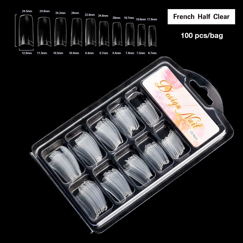 French Half Clear 100 шт прозрачные/натуральные/белые накладные ногти во французском стиле искусственные акриловые ногти инструменты для маникюра Накладные ногти - Цвет: French Half Clear