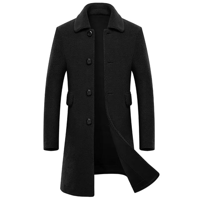 

New Winter Men Parka Grain Sheep Shearing Men's Coat Outwear Mid-length Fur Wool Jacket
