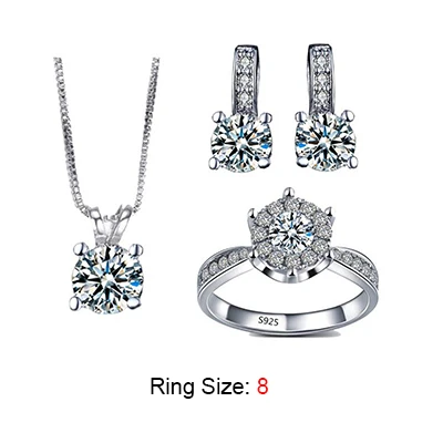 ring size 8 Великолепные свадебные комплекты ювелирных изделий белого золота ААА стразы кольцо ожерелье, серьги-пуссеты bijoux femme sierdem набор ASM011 - Окраска металла: ring size 8