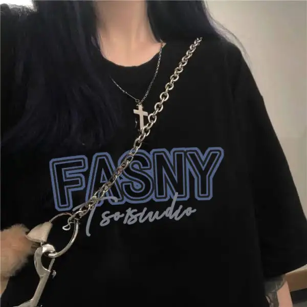 

4 Sizes Letter Printed Causal Loose Short Sleeve Feamle Women Basic Fashion Cute Simple College Wind Woman Tee Top T-shirts