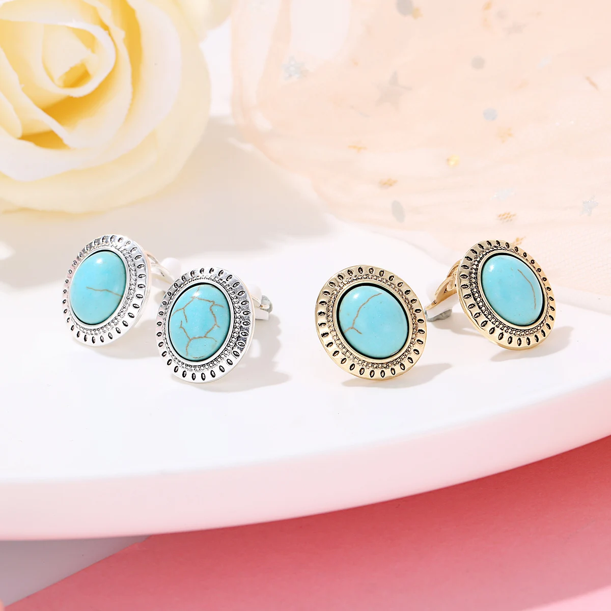 Винтажные Ювелирные изделия аксессуары для ушей круглые бирюзовые серьги
