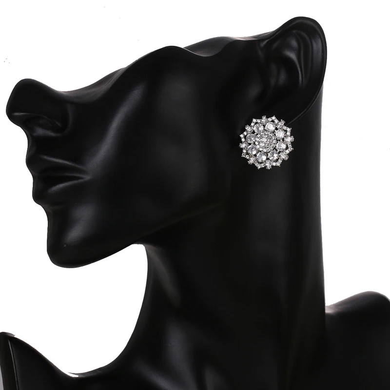 

New Luxury Round Metal Zircon Ear Stud Women Earrings For Lady Anniversary Gift Jewelry Wholesale Valentine's Day