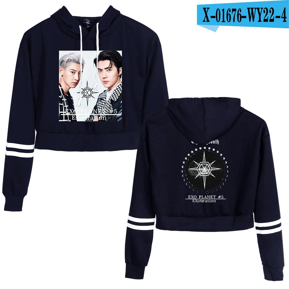 KPOP EXO PLANET#5, короткие толстовки с капюшоном, кофты, уличная одежда, топы, осень, EXO PLANET#5, женские толстовки с капюшоном, Harajuku, осень - Цвет: M