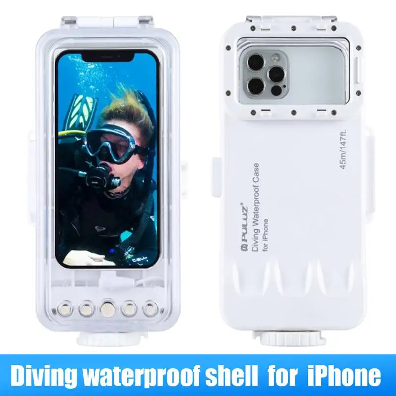 

PULUZ 45m/147ft Waterproof Diving Housing Photo Video Taking Underwater Cover Case for iPhone X Series iOS 13.0 or Above Version
