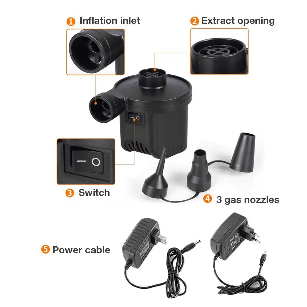 Электрический воздушный насос с 3 насадками портативный для воздушного матраса
