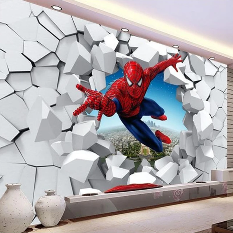 

Custom Self-Adhesive Wallpaper 3D Cartoon Broken Wall Photo Murals Living Room Kids Bedroom Waterproof Wall Painting 3D Stickers