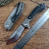 new twosun folding knife flipper fast open camping hunting searching d2 satin blade tc4 titanium carbon fiber handle tools ts388