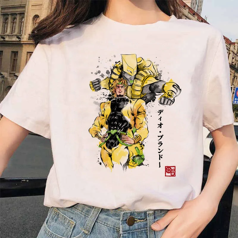 Японское аниме JoJo Необычные Приключения Забавные футболки для мужчин и женщин с принтом Футболка Повседневная Jojo футболка хип-хоп топ тройники Женские - Цвет: 20243