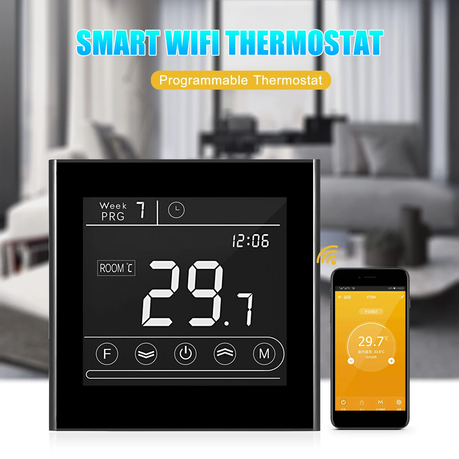 

Программируемый термостат для газового котла, умный Wi-Fi термостат для контроля температуры, светодиодный дисплей, сенсорная подсветка, дис...
