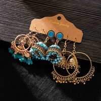 womens ethnic gold color alloy indian earrings set bohemian white flower tassel vintage jewelry geometric earrings