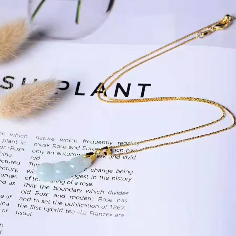 

Burma Jade Green Beans Pendant Drop Shipping Hand Carved Lucky Amulet Jade Stone Necklace With Chain Jadetite Jewelry Gift