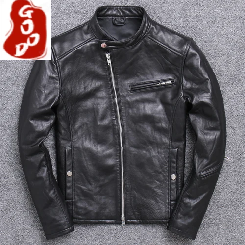

Spring Streetwear 100% Real Leather Coat Men Natural Sheepskin Coats Mens Moto Biker Fit Genuine Leather Jacket 2021 1808