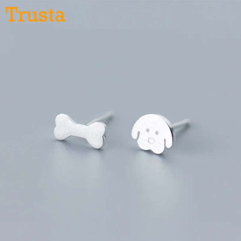 Trusta 925 Настоящее Стерлинговое Серебро женские модные милые миниатюрные асимметричные серьги-гвоздики в виде собачьей кости для дочек и девушек DS711