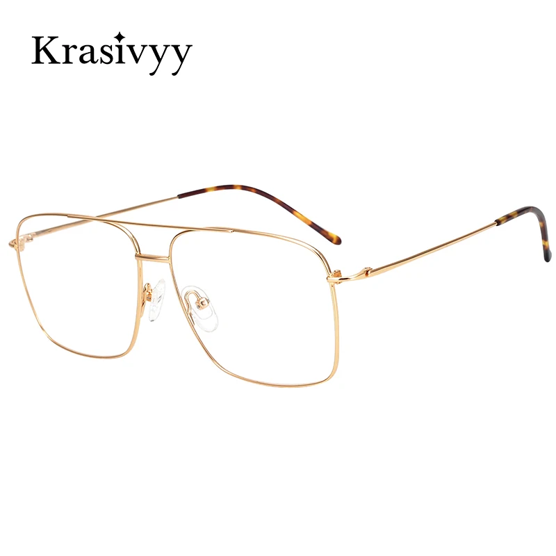 

Krasivyy Oversize Glasses Frame Women Ultralight Pilot Myopia Optical Prescription Eyeglasses Men Pure Titanium Big Face Eyewear