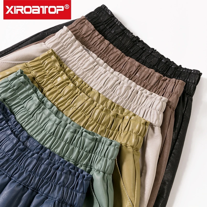 

Hot Sale Elastic High Waist Wide Leg Shorts Spring Autumn PU Leather Fashion loose Casual Shorts Women Femme Ladies Shorts