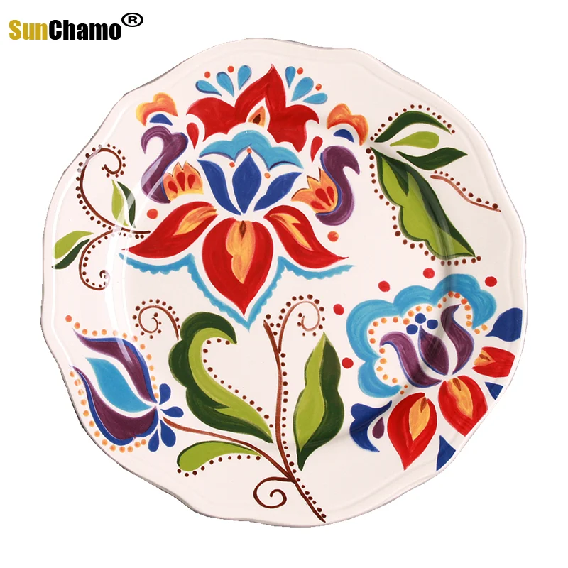 

Ceramic Plate Designed By Birds Painted Main Dish Plate, Large Plate for Western Food Ceramic Tableware Dinner Plates