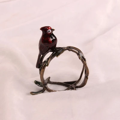 antique red Античная латунь красный руки эмалированные птица на янтаре ответвления с зелеными листьями металлическая позолоченная цепь кольцо для салфеток Кольца Набор из 4 штук - Цвет: antique red