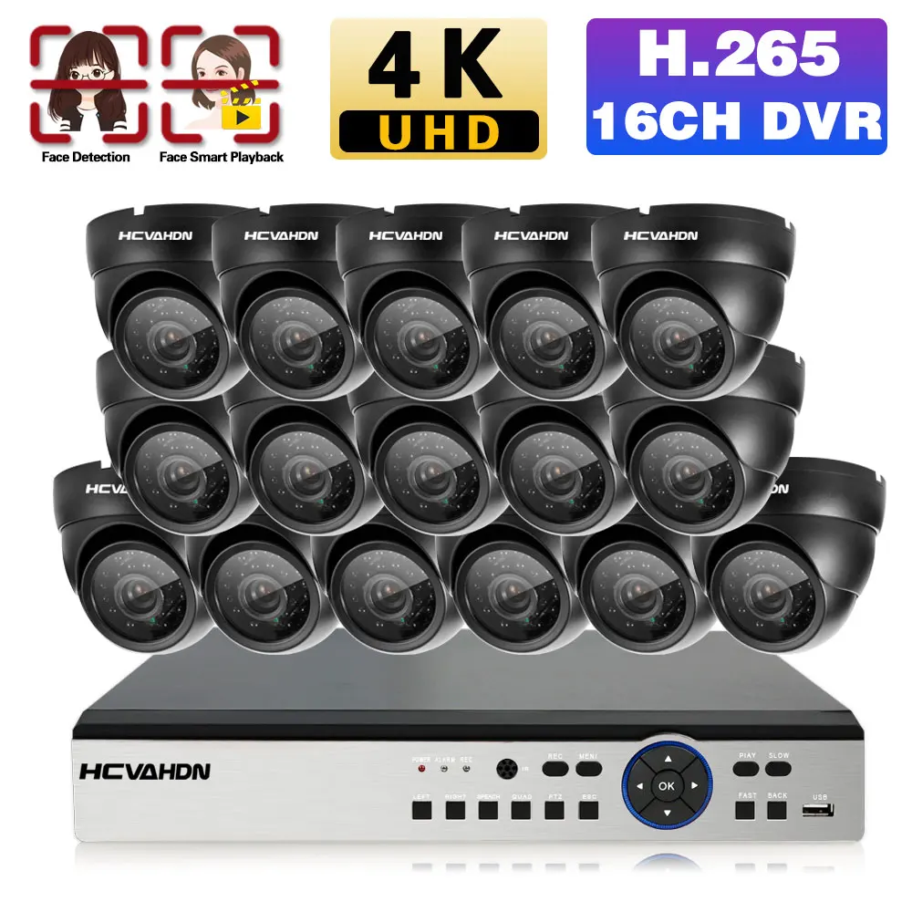 H.265 16 каналов CCTV IP DVR система камер домашней безопасности HD 4K 8CH AHD Kit Внутренняя
