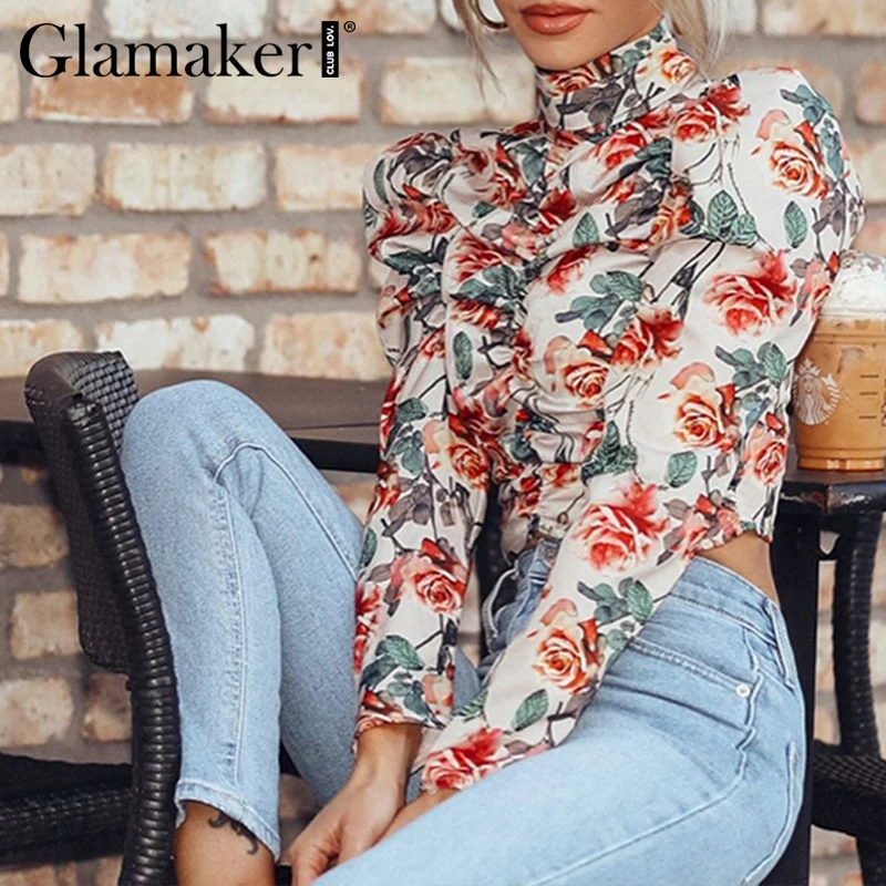 Женская блузка с цветочным принтом Glamaker винтажная длинными рукавами и