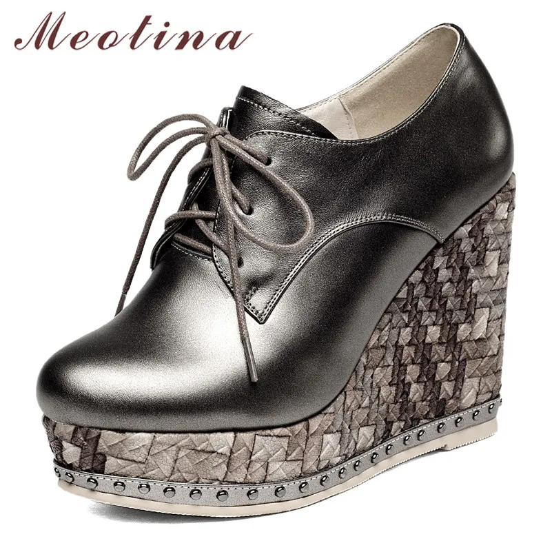 Meotina женская обувь на высоком каблуке танкетке из натуральной кожи туфли лодочки