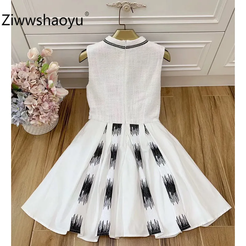 Ziwwshaoyu модное осенне-зимнее хлопковое платье с вышивкой животных Женское шерстяное платье с твидовым сетчатым подкладом мини-платья