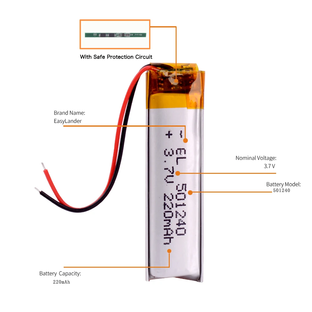 3.7V 220 mAh 501240 Battery Li-Polymer Rechargeable Li Po Lithium Cells for GPS Bluetooth Earphone MP3 MP4 051240 | Электроника