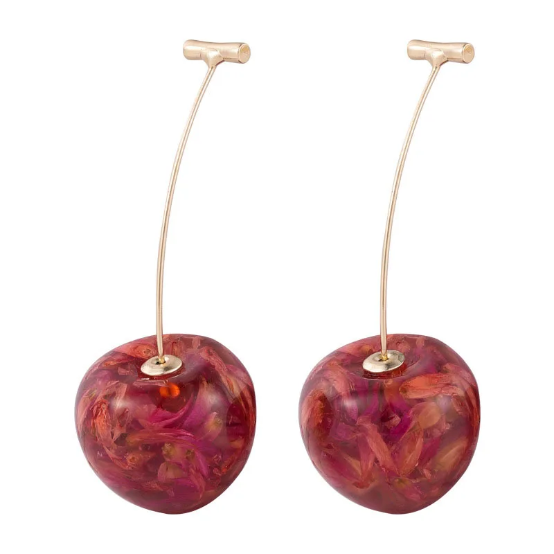 

New Cute Simulation Red Cherry earrings Sweet Resin Hot Sale Gold ColorFor Women Girl Student Fruit 1Pair Earring Gift
