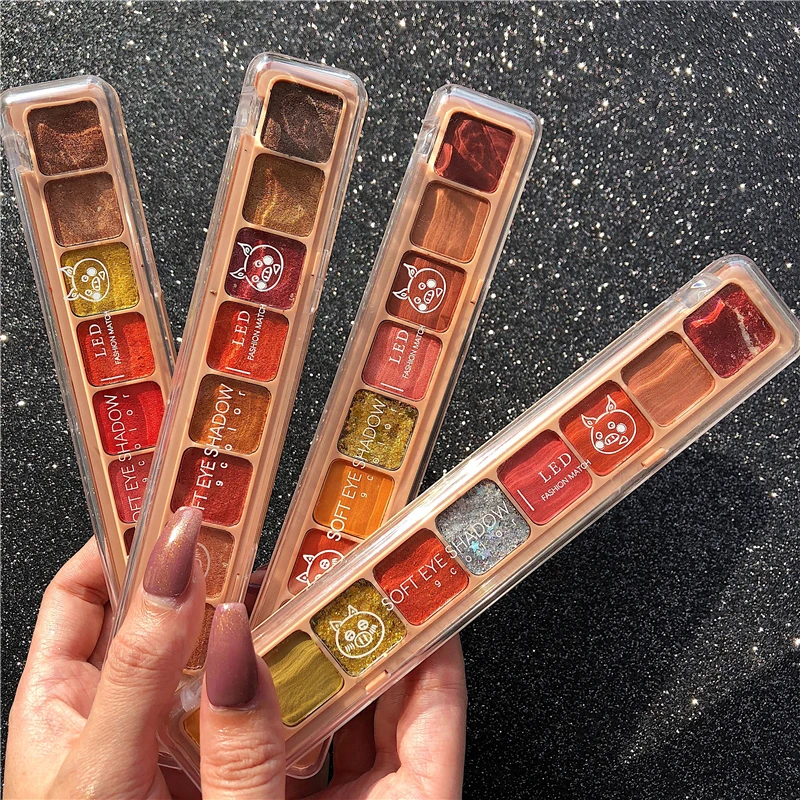 

LED Eye Shadow Palette 9 Colors Matte Shimmer Pigmented Diamond Eyeshadow Pallete Easy to Blend Glitter Metallic Makeup Palette