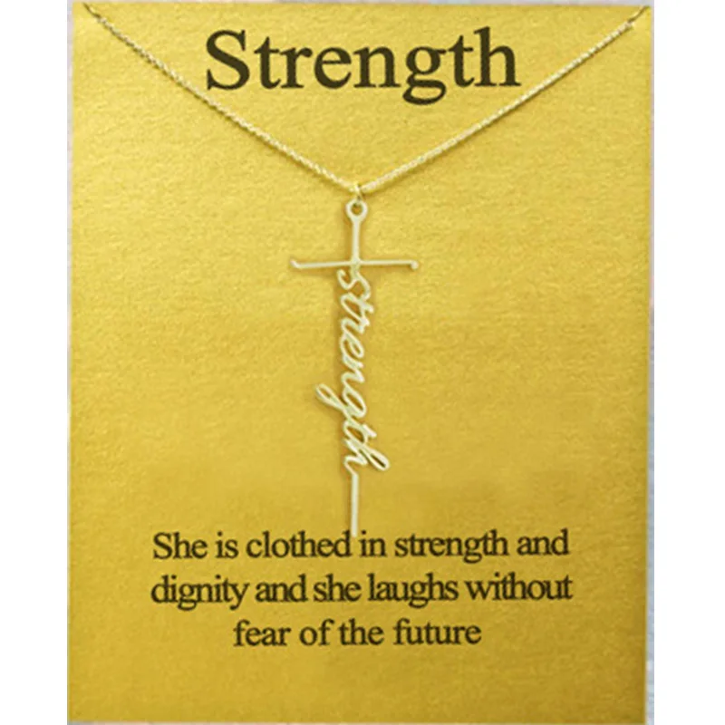 

Vintage English Letter Strength Choker Necklace Wish Card For Women Fashion Gold Color Pendant Greeting Gift Turkey Jewelry