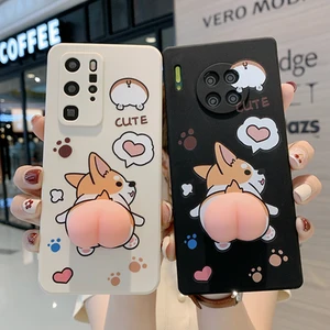 squishy funny buttocks corgi phone case for huawei p30 p20 p40 mate 20 30 pro y9 2019 prime cute 3d stress reliever soft cover free global shipping