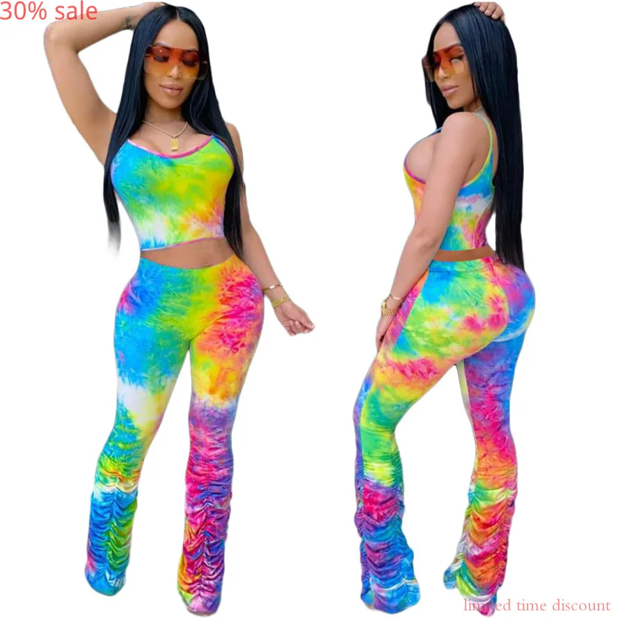 Женский летний комплект из 2 предметов с галстуком-краской укороченный топ