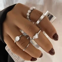 5pcssets gold creative rings for women simple high quality punk pearl joint casual ring party jewelry teens accessories gifts