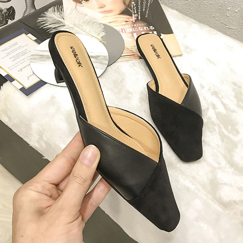 Модные шлепанцы женская обувь на каблуке в стиле пэчворк выразительный стиль